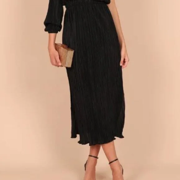 Petal & Pup One Shoulder Pleated Midi Dress - Black - X-Small - Picture 2 of 10